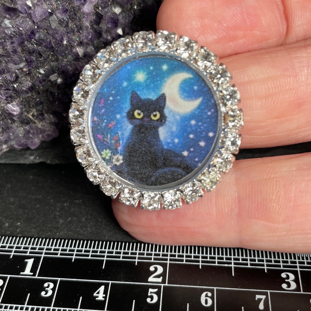 2/$20 Sparkling 
Black Cat Brooch/Pin or Magnet; Your Choice | Artisan Made - Picture 4 of 6